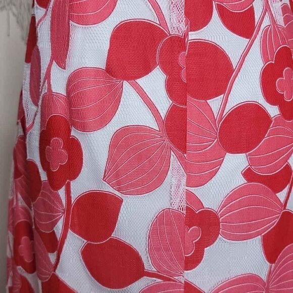 Talbots Floral Lace Sleeveless Sheath Dress Red White Size 4 - Picture 9 of 14